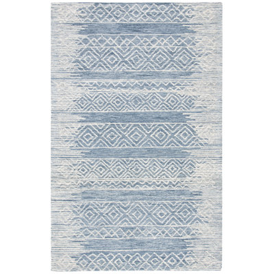 Tapis naturel / bleu en laine / coton touffeté à la main Metro