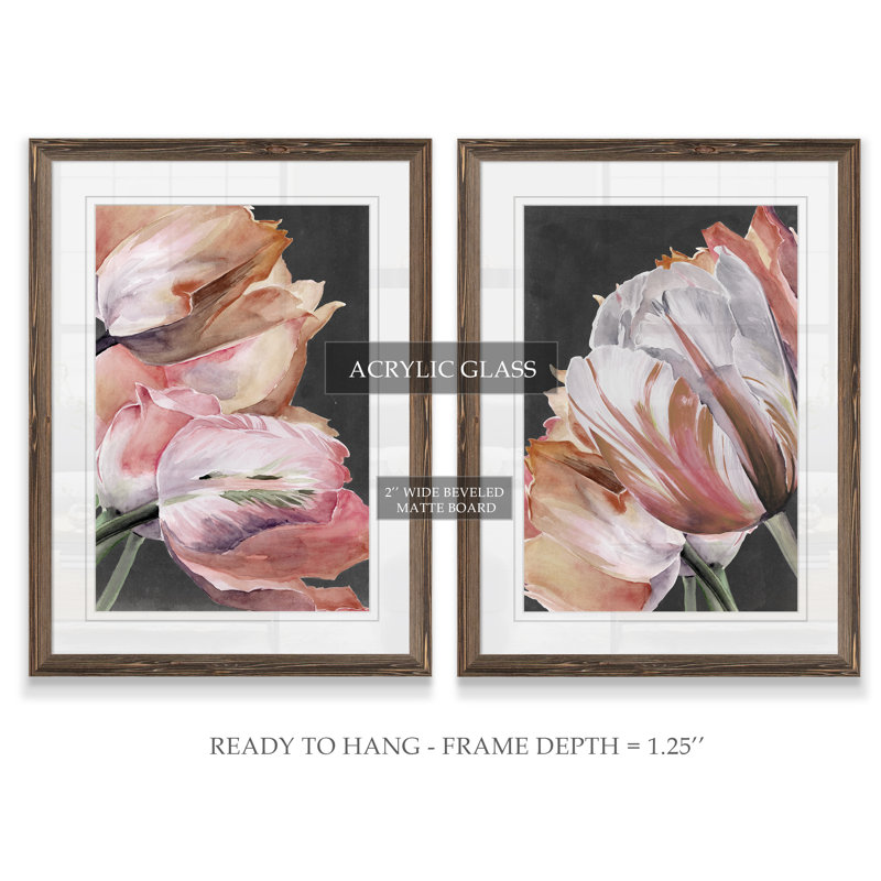 « pastel perroquet tulipes iii » par vincent van gogh, ensemble de 2 reproductions d’art sur cadre photo, Blanc