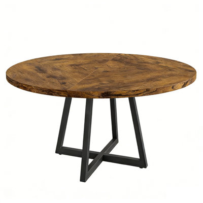 47 Inch Round Dining Table for 4-6, Modern Industrial Table with Metal Pedestal Base, No Chairs Included
