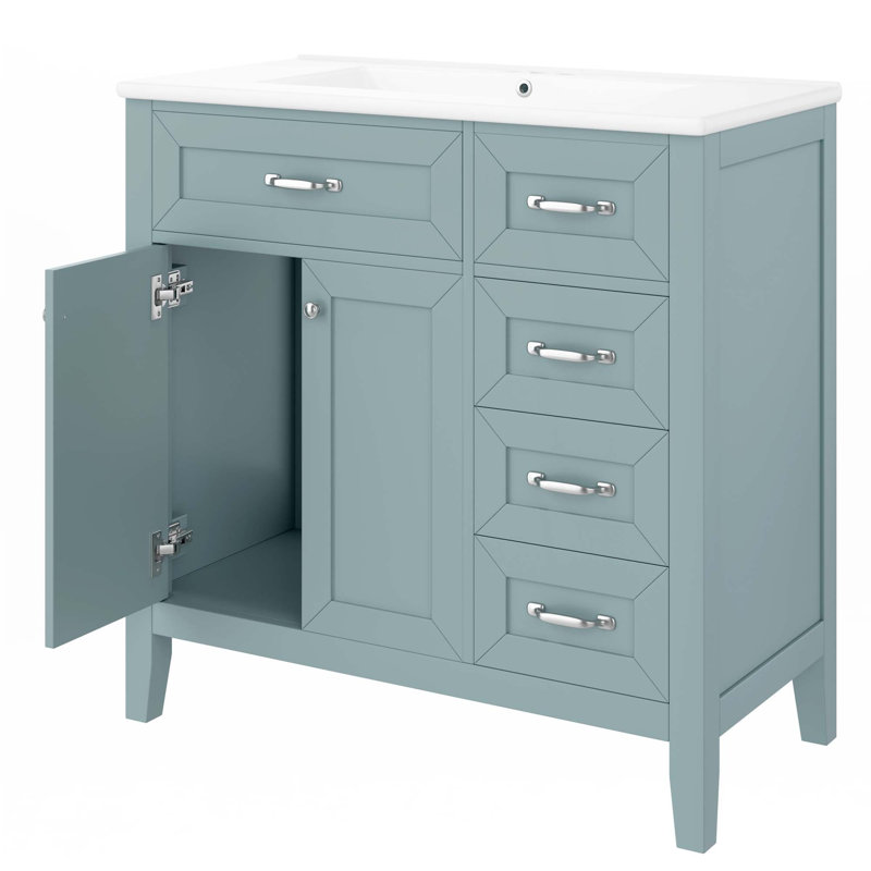 Meuble-lavabo 36 po avec lavabo, Vert, Argent argent