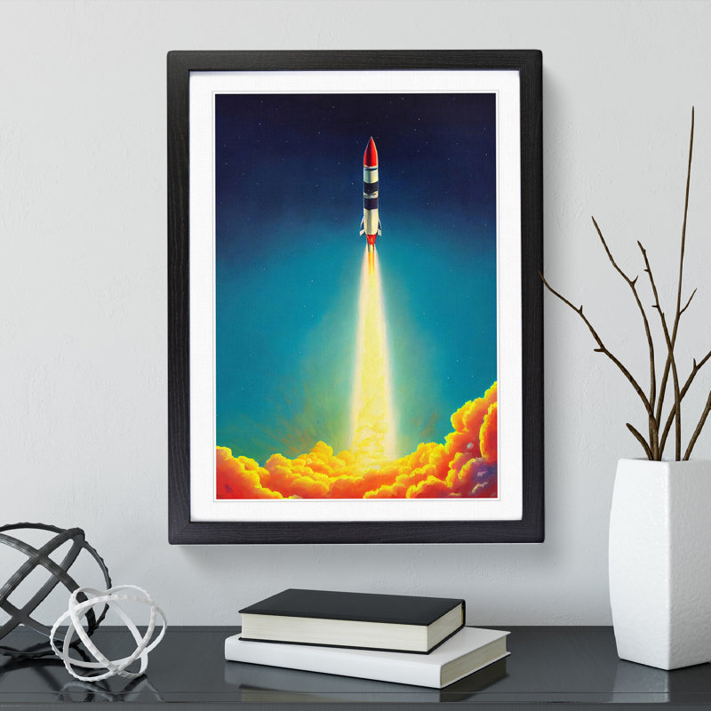 Mysterious Spaceship Rocket - Single Picture Frame Print, 64cm H x 46cm W, Black