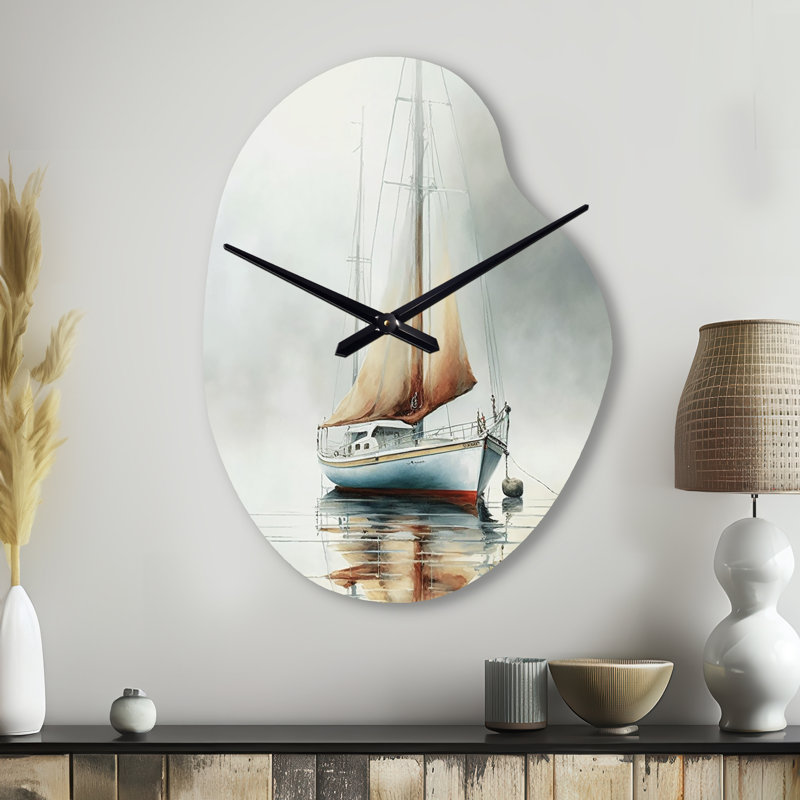 Bateau sur le lac II - horloge murale de bateau de forme irrégulière, impression d'horloge murale asymétrique, Petit