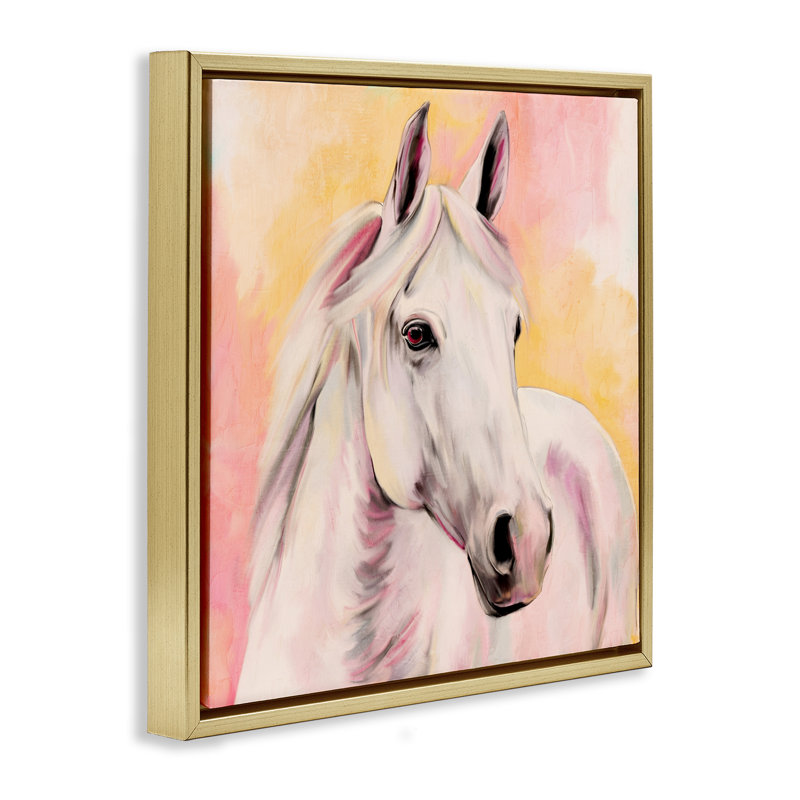 Cadre flottant Sunset White Horse, design par Kim Allen, H 25 po x l 25 po, Cadre flottant métallique doré