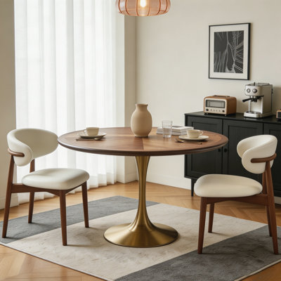 Nut-brown Round Solid Wood Dining table