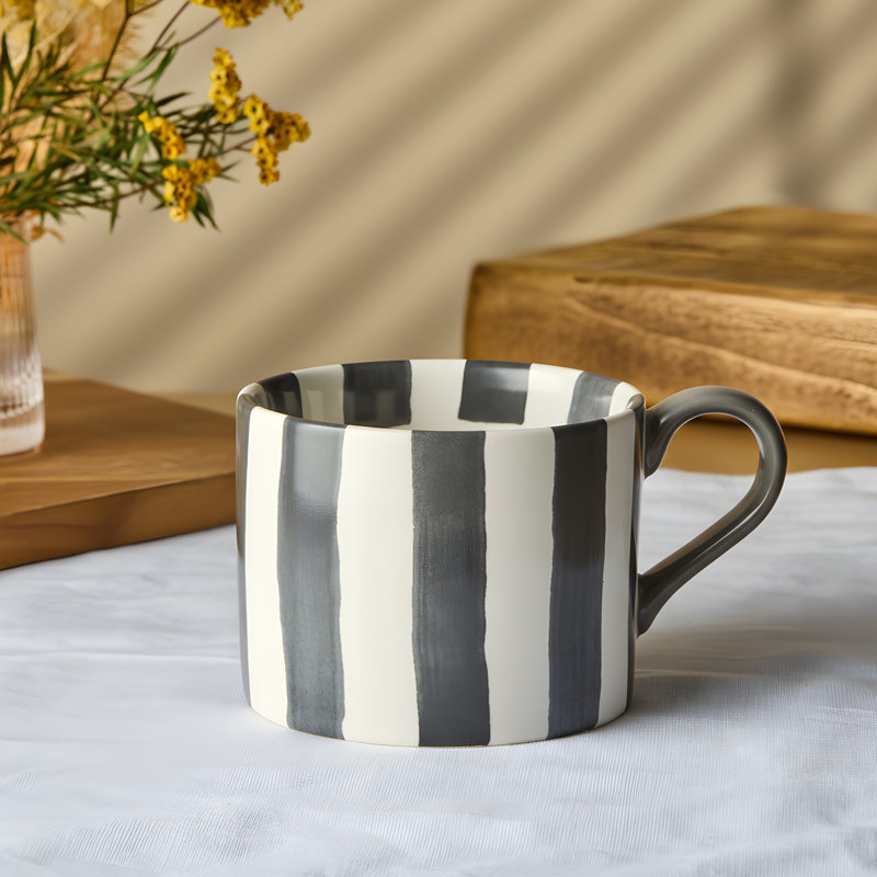 Stripes Stoneware Coffee Mug, Grey