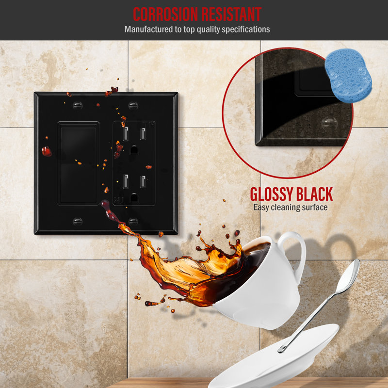 Enerlites Decorator/GFCI 2-Gang Metal Wall Plate - Brushed Gold (3-Pack), Black Gloss