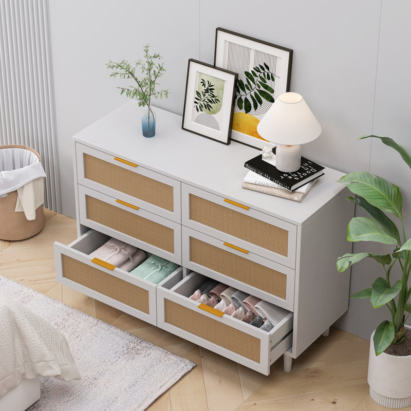 6-Drawer Rattan Storage Cabinet for Bedroom & Living Room