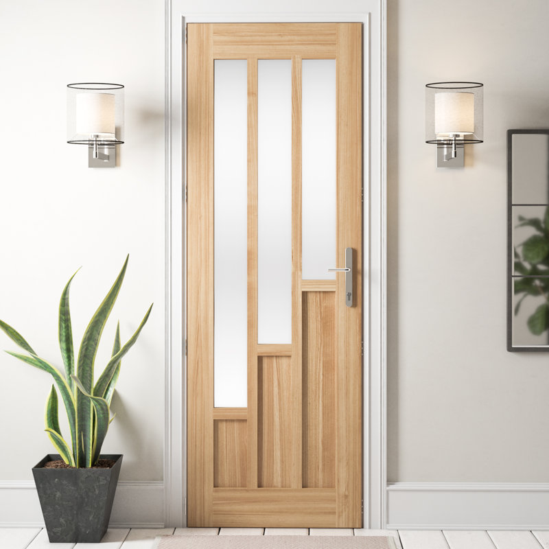 Coventry Glazed Unfinished Oak Internal Door, 198.1cm H x 76.2cm W x 3.5cm D, Pre Finished