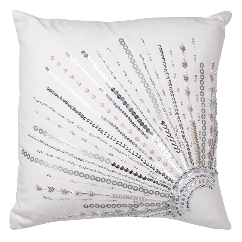 Nina Sequined and Embroidered Cotton Throw Pillow, White