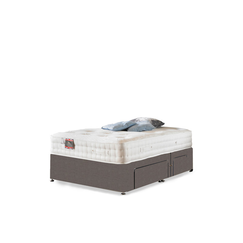 Arville Upholstered Bed with Mattress, Small Single, 2 Drawers, Slate Grey Linen