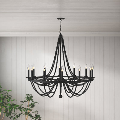Speier 12-Light Dimmable Candle Style Wagon Wheel Chandelier Farmhouse Beaded Chandelier