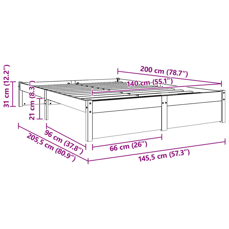 Solid Wood Bed, European Double (140 x 200 cm)