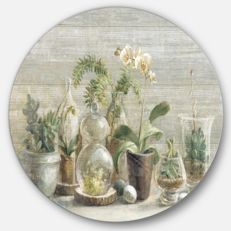 « composition de orchidées », reproduction d’art sur cercle métallique, H 23 po x l 23 po