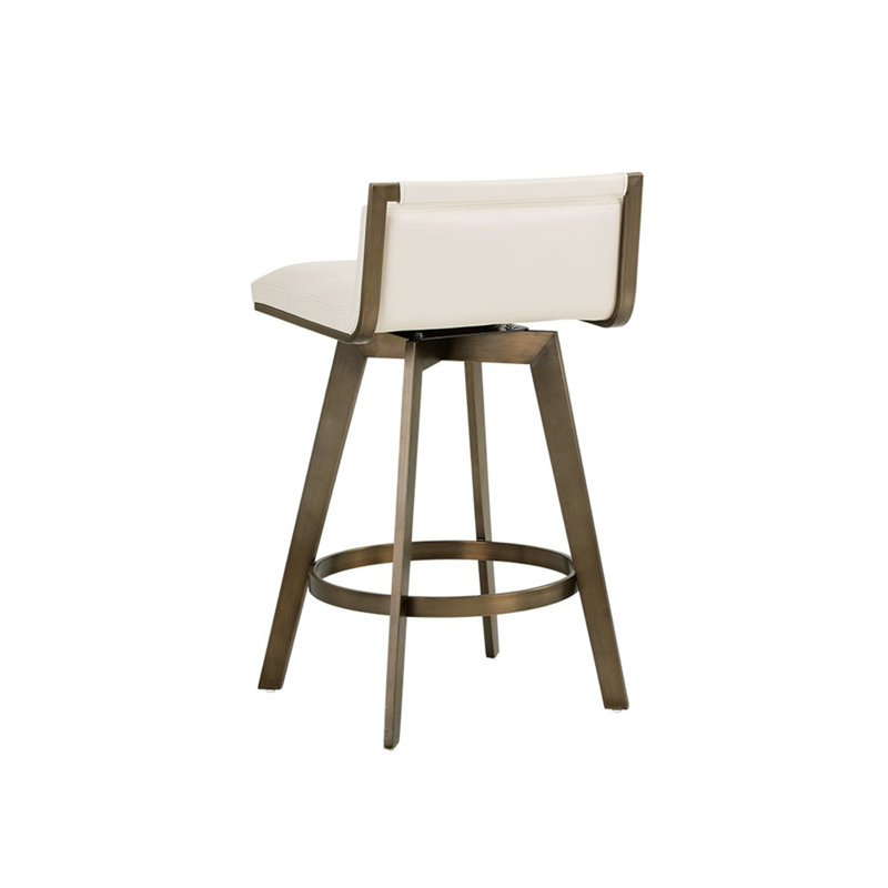 Arizona Swivel Upholstered Stool with Metal Frame, Counter Stool (26" Seat Height), Stainless Steel, Cream