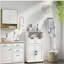 Armoire murale de salle de bain avec porte double, tablette inférieure, portes à motifs ondulées, tablette intérieure réglable, installation facile, bois blanc et naturel
