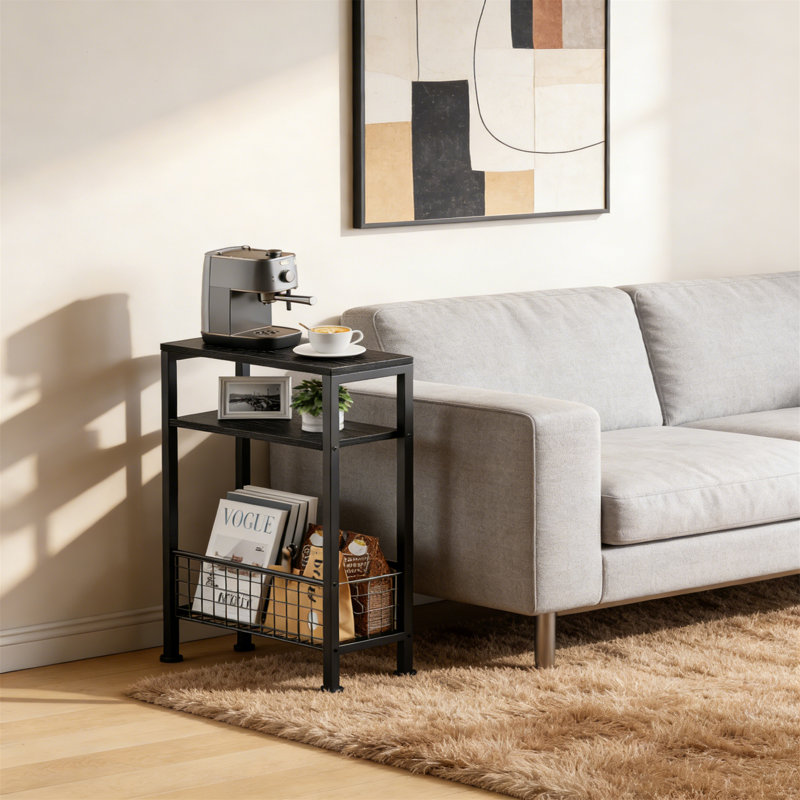 40cm W Metal Bedside Table, Black