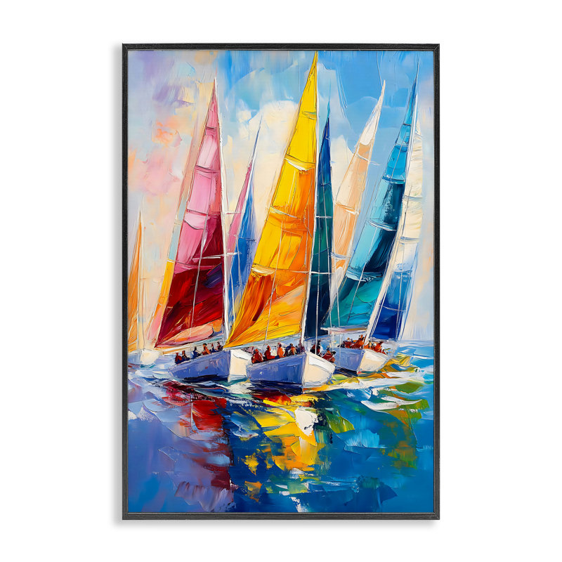 Giclée encadrée de régates colorées, design par LSR Design Studio, Giclée encadrée noir minuit, H 24 po x l 16 po
