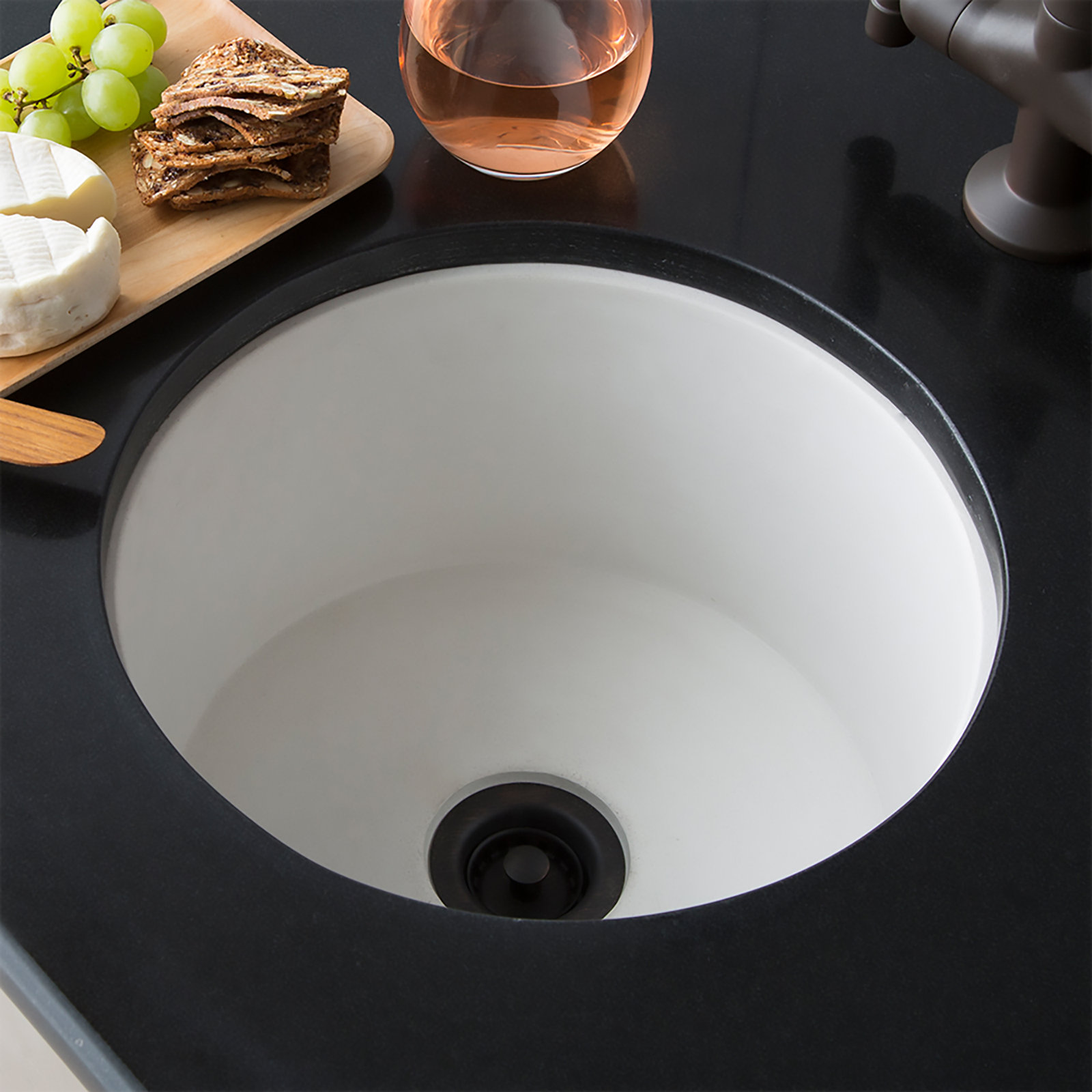 Malibu NativeStone Concrete 14" Round Dual Mount Bar Sink, Pearl