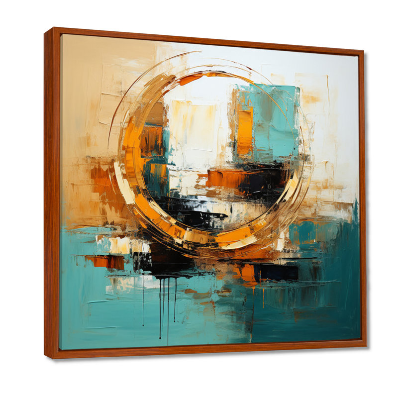 Gilded Simplicity - Art mural abstrait, H 30 po x l 30 po x P 1 po, Cadre flottant brun