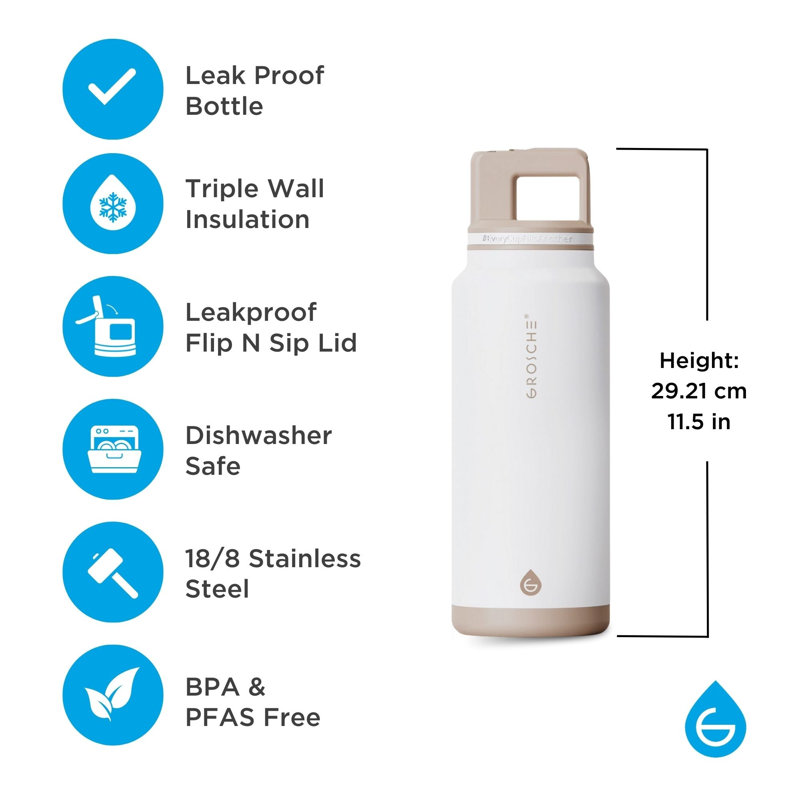 Bouteille d'eau Grosche, 42 oz, Blanc