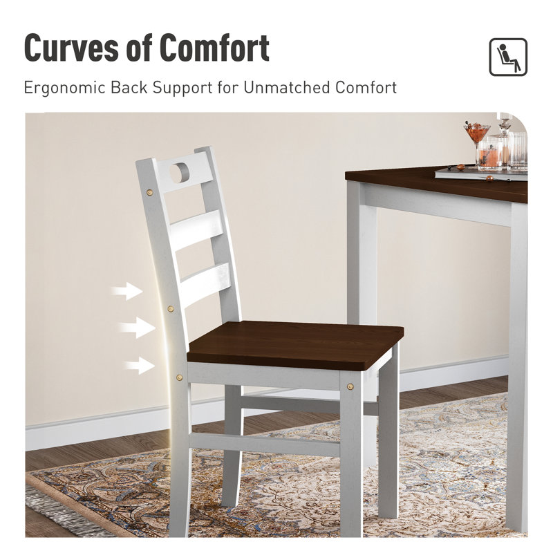 5-Piece Kitchen Dining Table Sets, Space-Saving Solid Wood Kitchen Dining Sets with 4 Slat Back Chairs, Dark Walnut/White