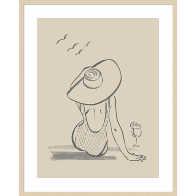 «Beach Drinks I Woman» par Grace Popp, impression sur bois encadrée