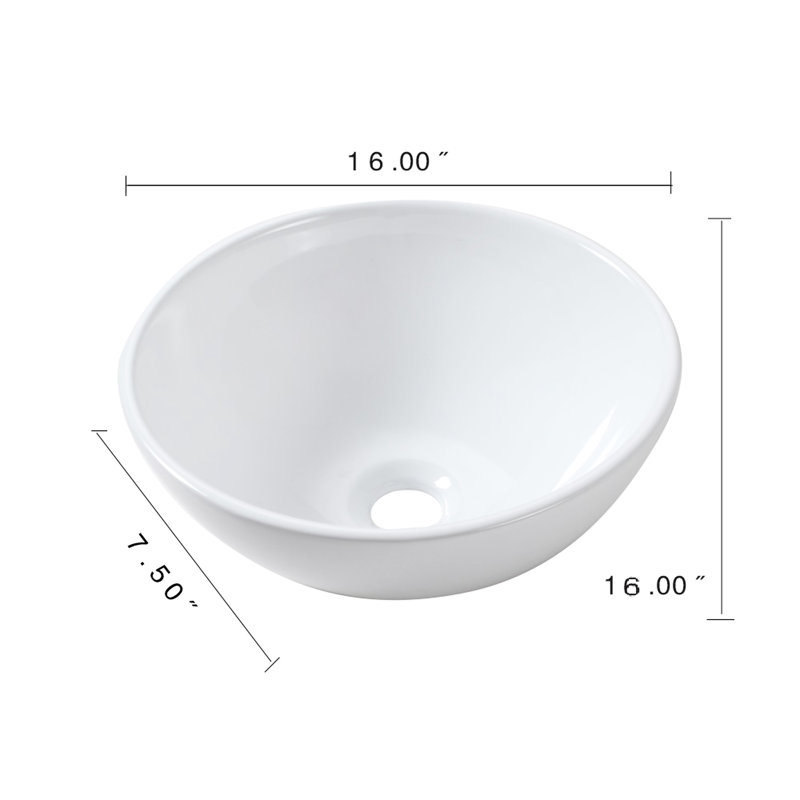 16"X16" Ceramic Vessel Bathroom Sink In White. Elegant Contemporary Design. Material, Low Water Absorbency. Smooth And Polished. Stain-. Above Counter Setup. 1 3/4" Center Drain Hole White For