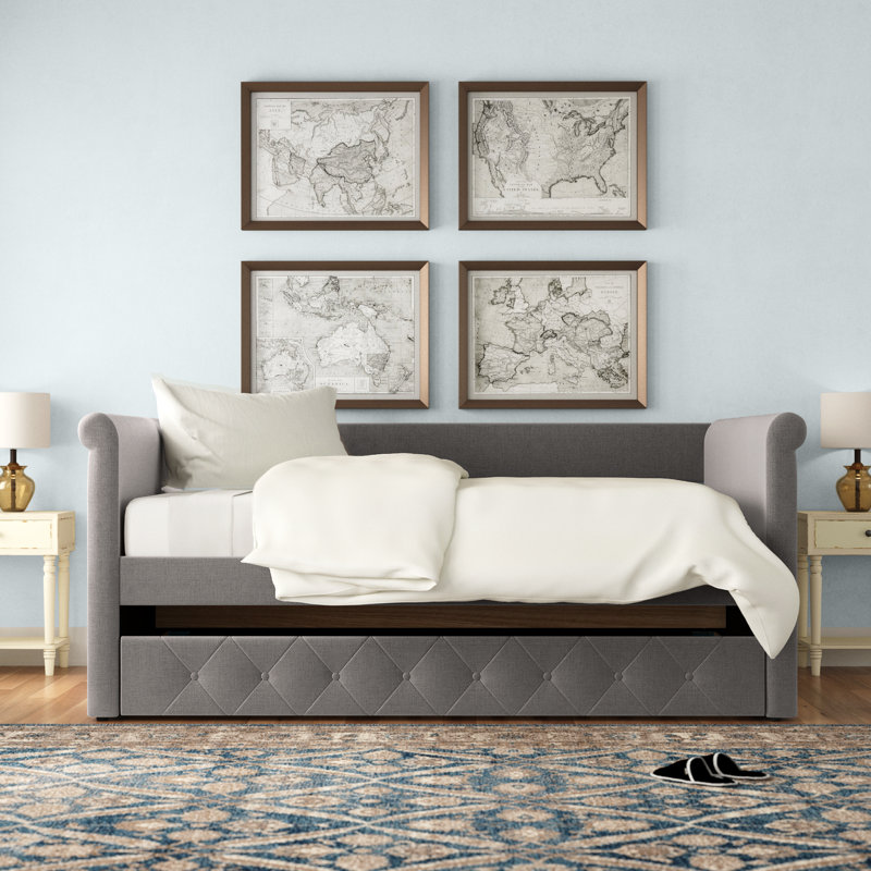Lit de jour avec couchette Samitha, Velours gris, Grand