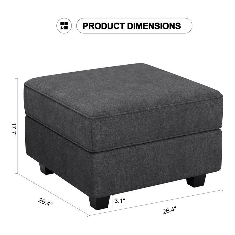 Nairoby 26.4'' Wide Upholstered Storage Ottoman Footstool Module Part for Sectional Sofa, Dark Gray Microfiber