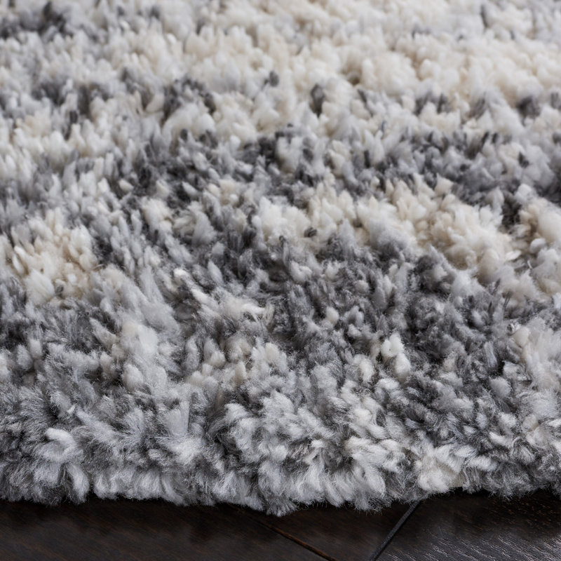 Tapis gris / ivoire à motif abstrait Mena, Carré 6 pi 7 po