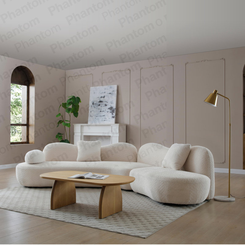 Le canapé modulaire incurvé moderne, le canapé Boucle 5 places pour le salon, la chambre à coucher, la couleur blanche, la forme en croissant et le dossier papillon complètent l'espace, 2 oreillers