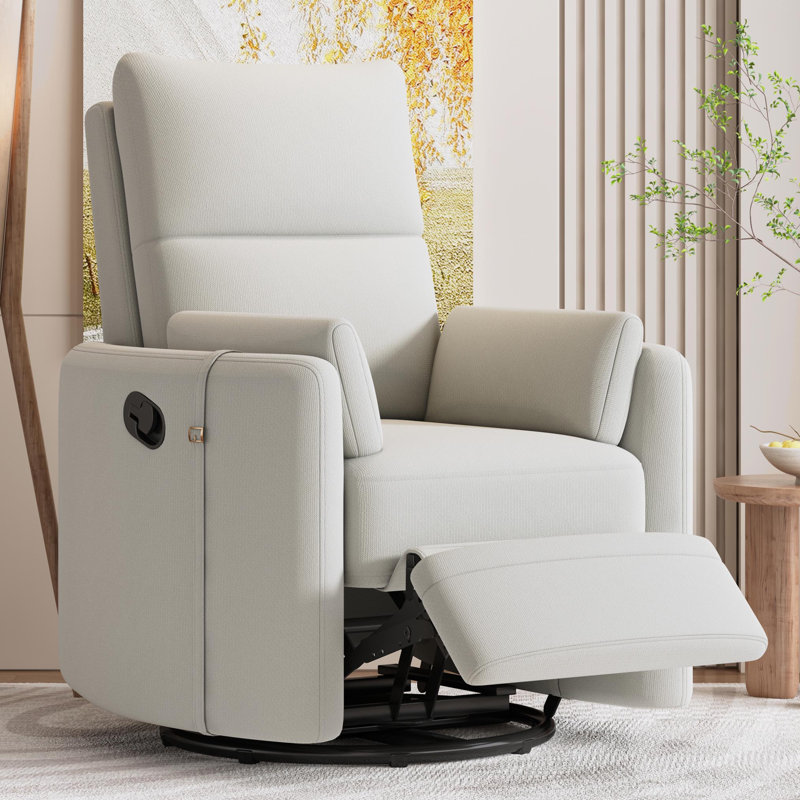 Fauteuil inclinable standard pivotant de 32,7 po Havisha, Lin beige