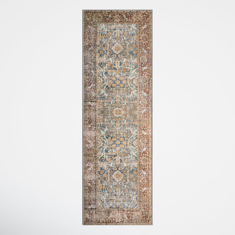 Pratt Oriental Area Rug in Ocean/Rust, Runner 2'6" x 12'