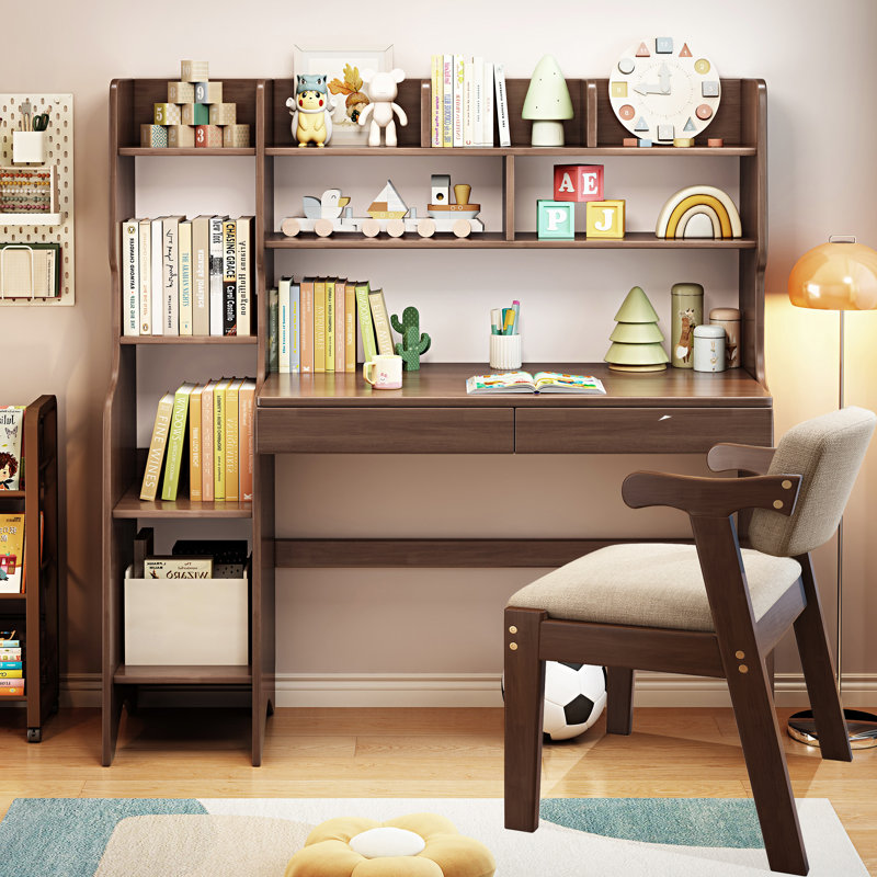Coerd Kids Desk Learning Study Writing Desk Computer Table with Chair, Brown