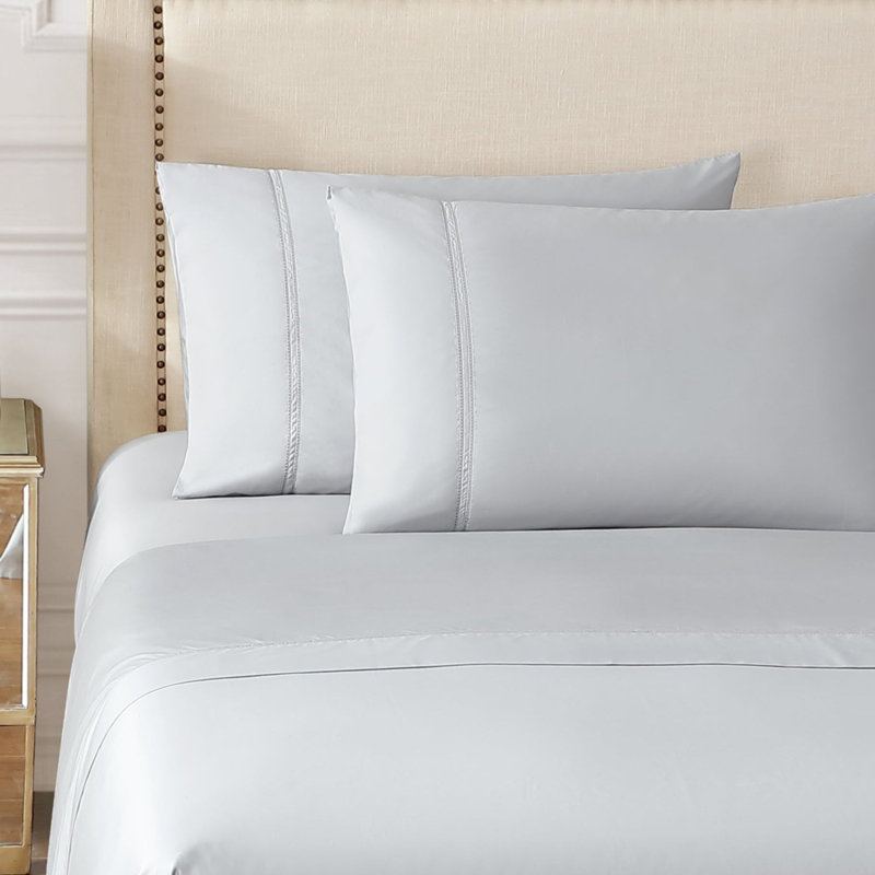 Yalda Egyptian Cotton Sateen Sheet Set , Gray, California King Sheet Set + 2 Pillowcases