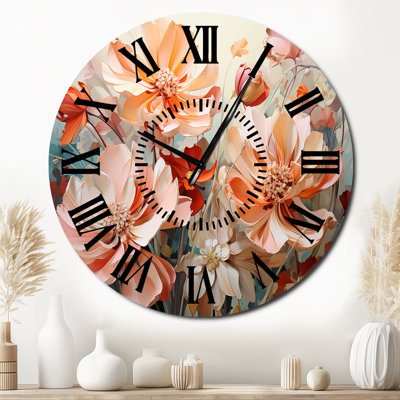 Coral Petal Symphony I - Abstract Botanicals Black Face Wall Clock