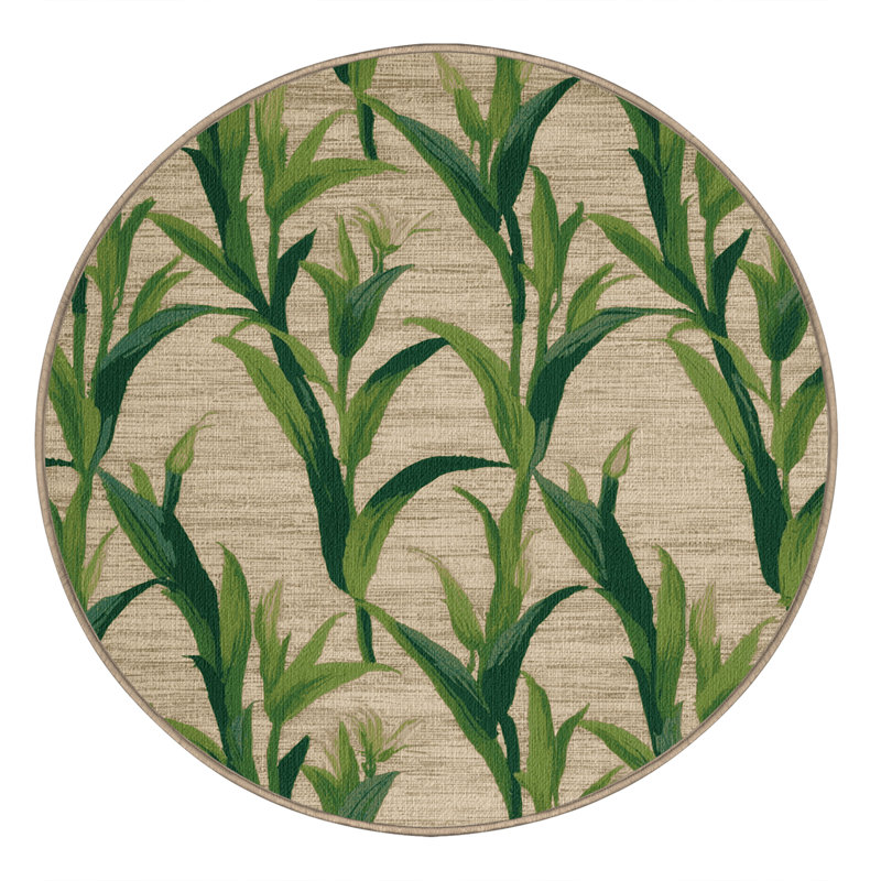 Washable Day Lily Shoots Vegetables Area Rug, Round 7'