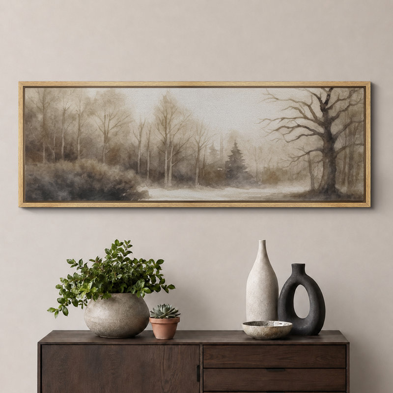 "Neutral Toned Forest Landscape", très grandes photos, impression sur toile encadrée, H 20 po x l 60 po, Naturel