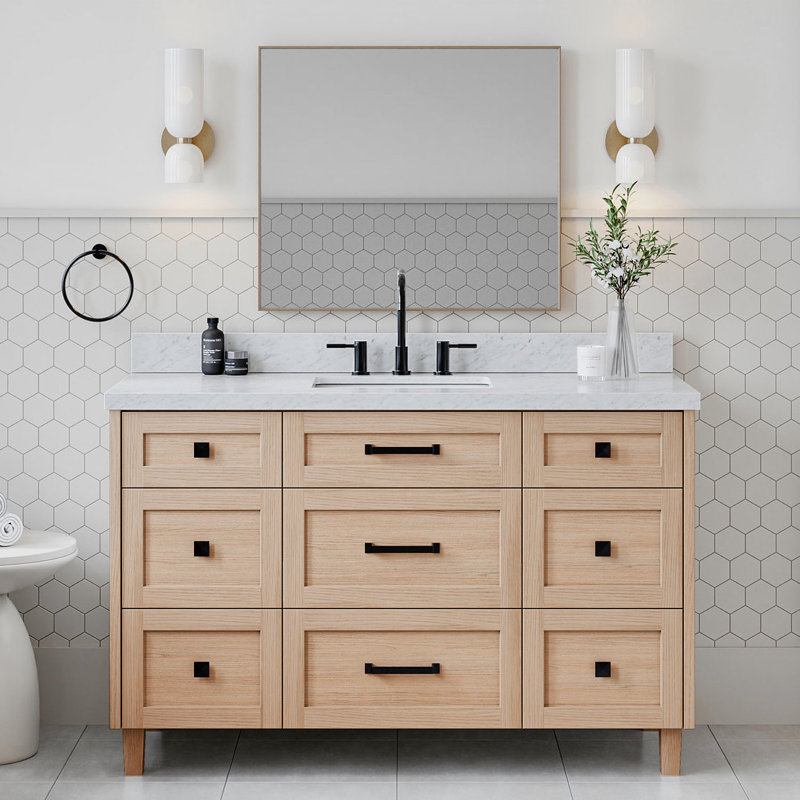 Meuble-lavabo simple avec comptoir en quartz ARIEL Monroe, Gris, Carrara White Quartz, 54" - 55"