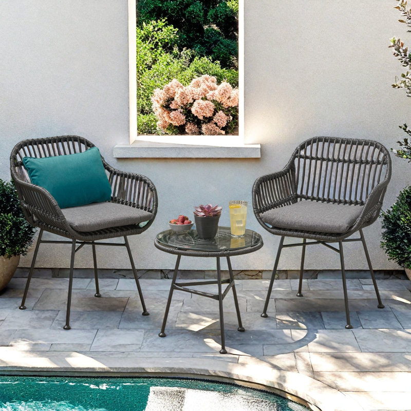 Bushnell 2 - Person Patio Conversation Set with Cushions, Gray Frame/Dark Gray Cushion