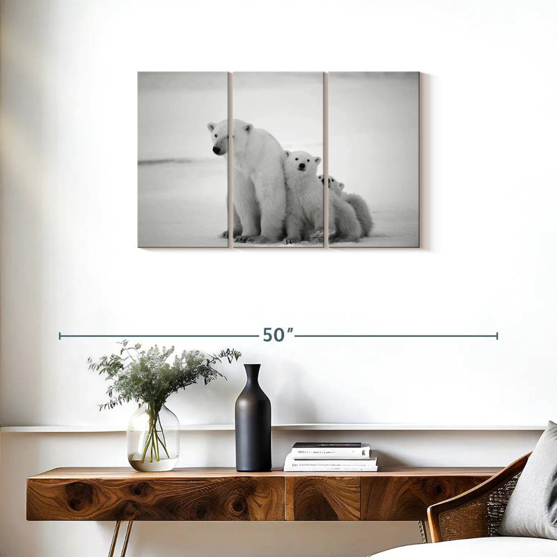 Polar Bear And Cubs, 20" H x 33" W