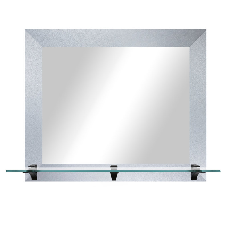 Matsuichi Mirror with Shelves, 21.5" x 25.5", Light Silver/Black