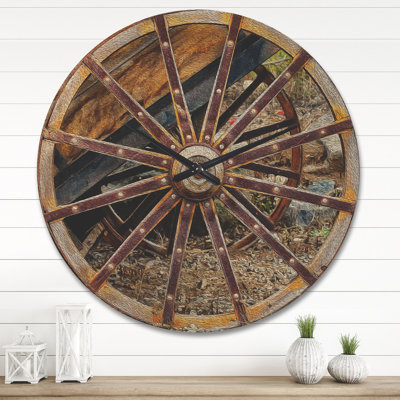 Antique Cottage Wood Cart Wheel - Rustic Wood Wall Clock