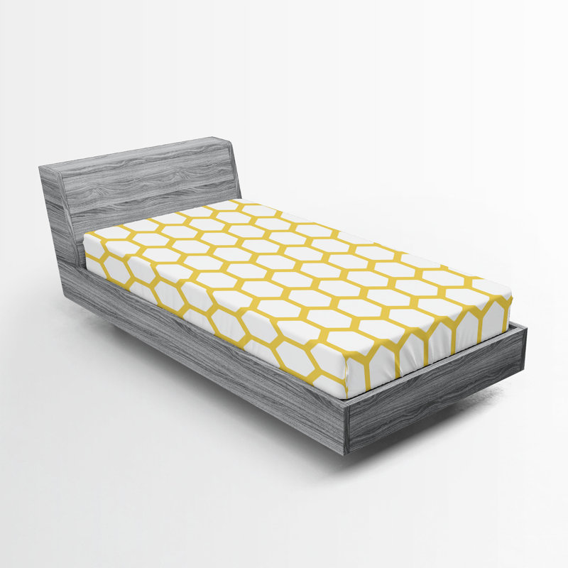 Drap-housse orange Ambesonne, Jaune / blanc géométrique, Drap-housse pour lit simple TG