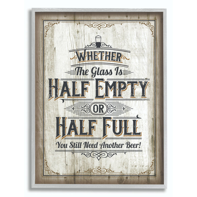 «Half Empty Beer Sign Bar Room Word Design», art textuel, H 14 po x l 11 po, Estampe numérique Farmhouse