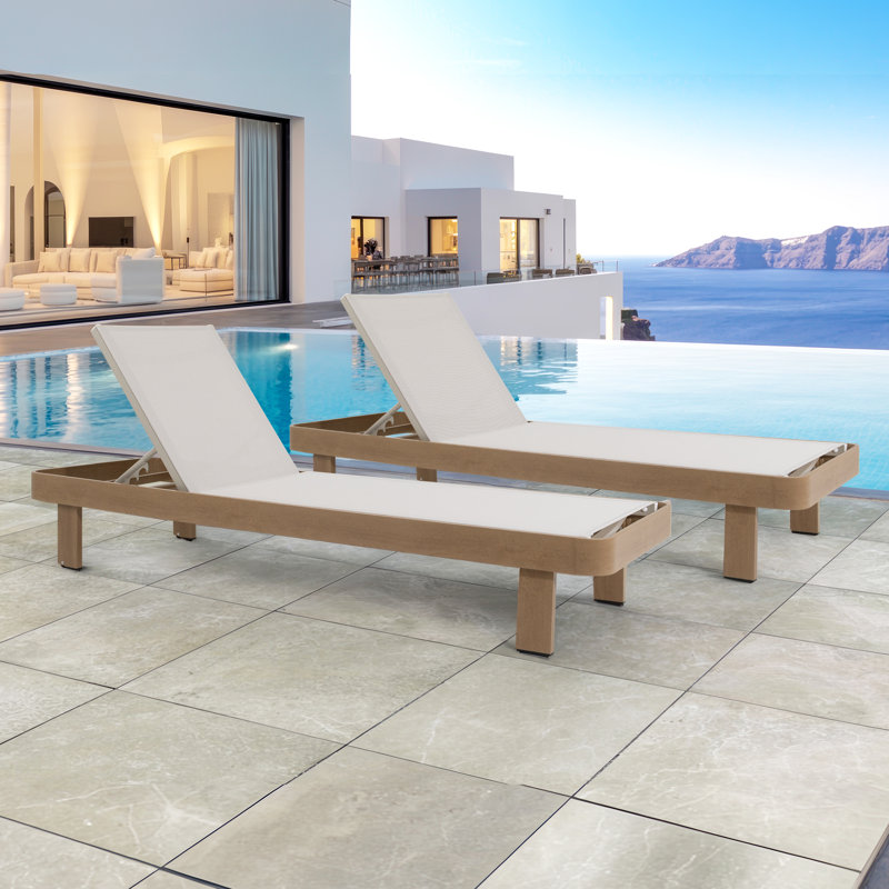 Quick Assembly Chaise Lounge,Outdoor Aluminum Chaise Lounge,Wood Grain Veneer Chaise Lounge for Patio(Only 1 Chair)