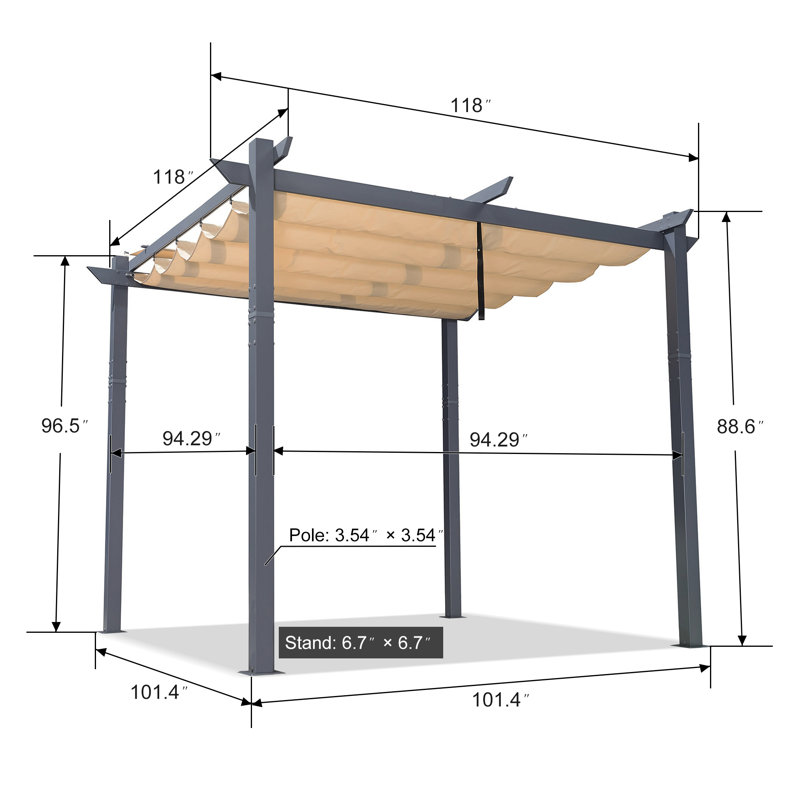 3m x 3m Aluminium Pergola, Beige