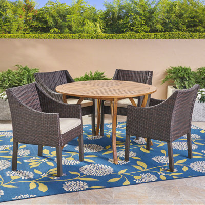 Sydnor 4 - Person Acacia Patio Dining Set with Round Table , Cushions Included