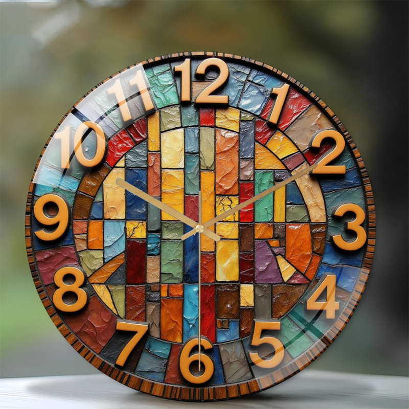 Colorful Stained Glass Wall Clock for Home Decor Art - 12'' Modern Glass Wall Clock