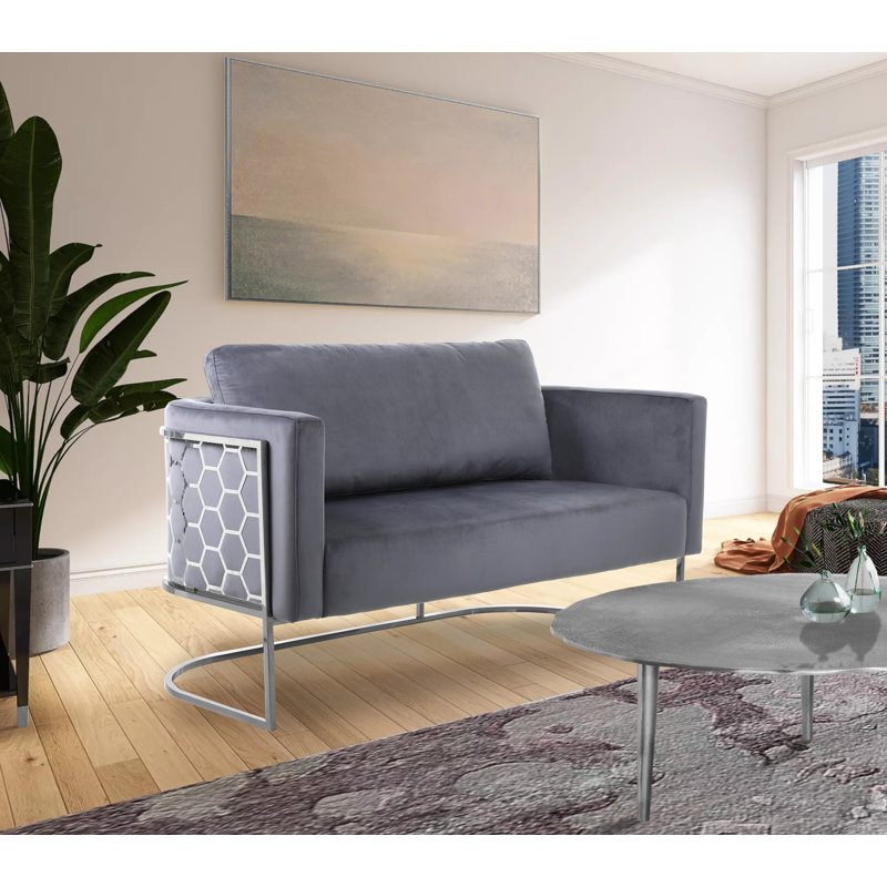 Casa 63.5" Velvet Armless Loveseat, Gold, Grey Velvet